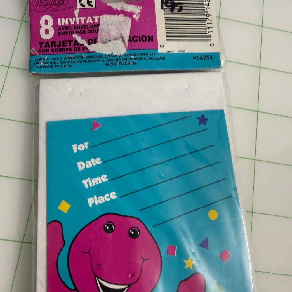 Vintage 90s Barney & Baby Bop BJ 8 Birthday Party Invitations 1995 NEW Cards